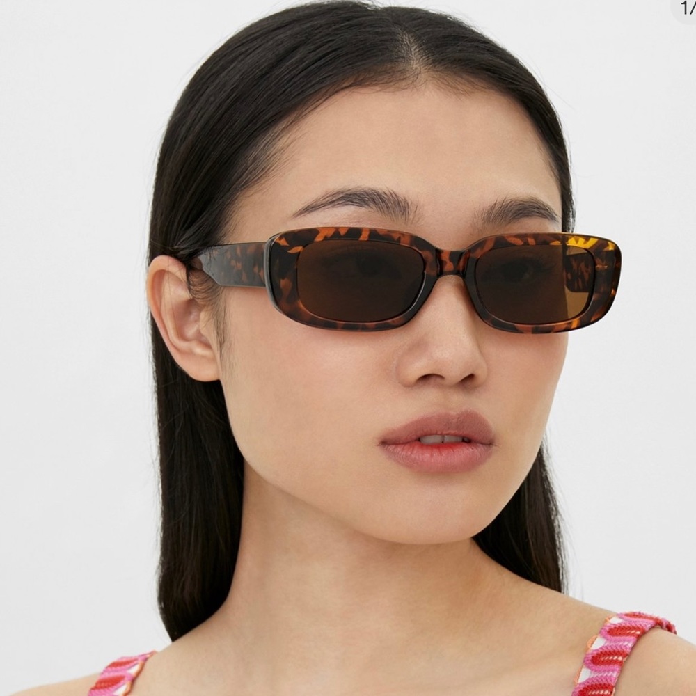 Rectangular Frame Sunglasses - Brown - image 1